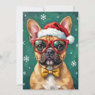 Hipster Französische Bulldogge Santa Brille Modern Feiertagskarte