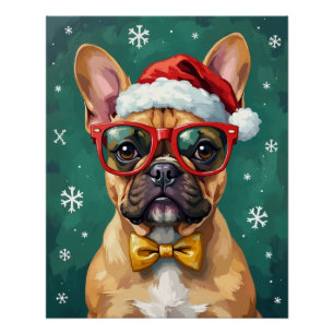 Hipster Französische Bulldogge Santa Brille Modern Poster