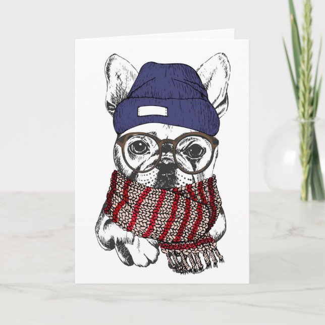 Hipster Französischer Bull-Hund Karte (Vorderseite)