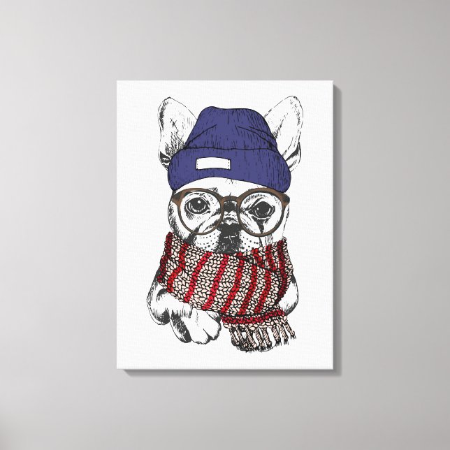 Hipster French Bull Dog Leinwanddruck (Vorderseite)