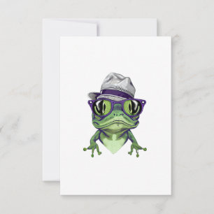 Hipster Froschtier mit Brille und Hutvektor Dankeskarte