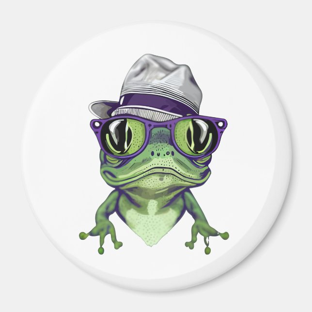 Hipster Froschtier mit Brille und Hutvektor Magnet (Vorne)