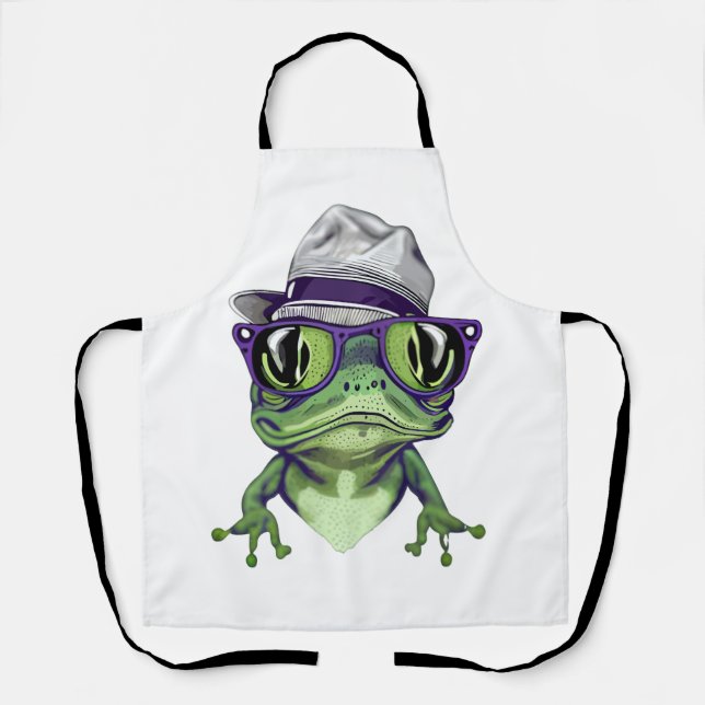 Hipster Froschtier mit Brille und Hutvektor Schürze (Vorderseite)