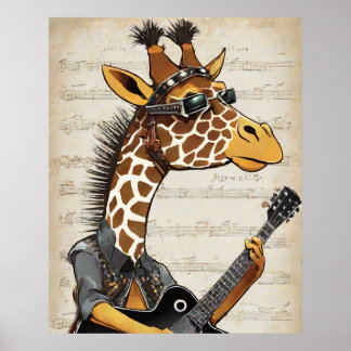Hipster Giraffe Poster - Rockstar Tiermauer Kunst