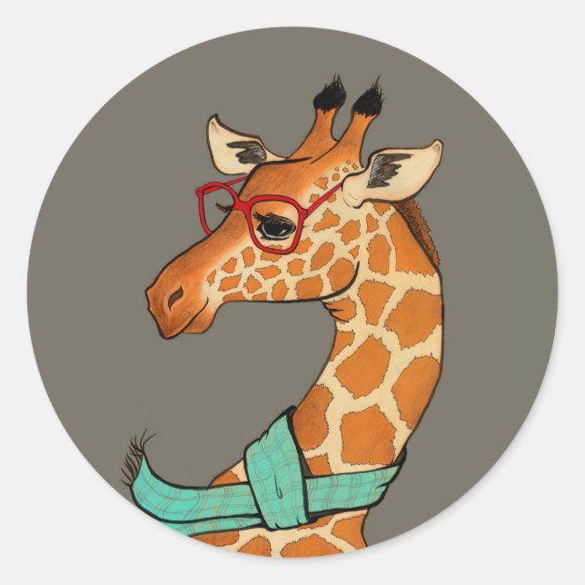 Hipster Giraffe Runder Aufkleber (Vorderseite)