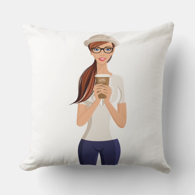 Hipster Girl Throw Kissen (Vorderseite)