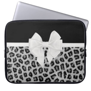 Hipster-Girly Schwarz-weißer Tierdruck und Bogen Laptopschutzhülle