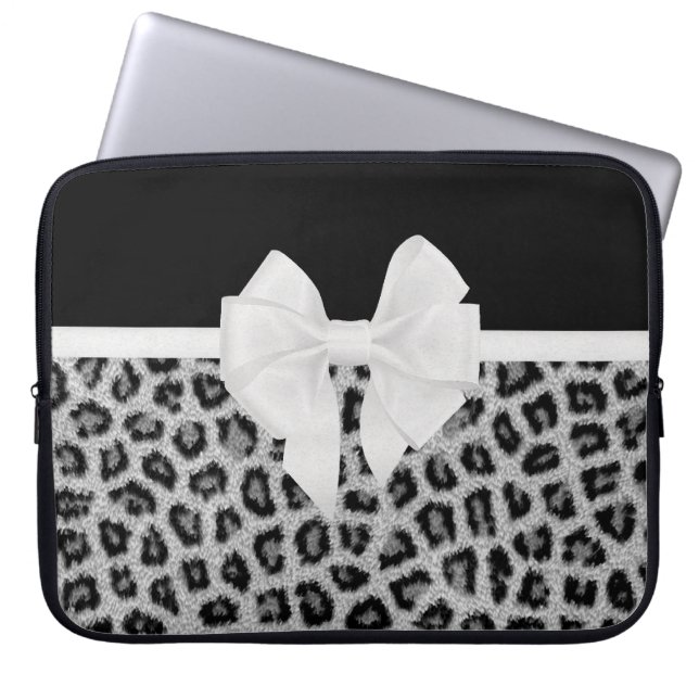 Hipster-Girly Schwarz-weißer Tierdruck und Bogen Laptopschutzhülle (Vorderseite)