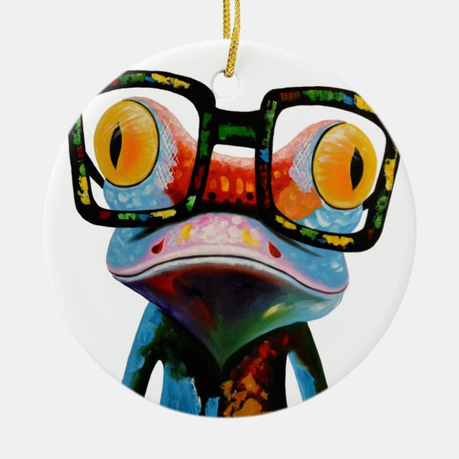 Hipster-Glas-Frosch Keramikornament (Vorne)