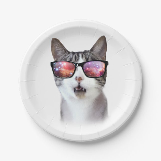 Hipster Glasses Space Galaxy Cat Paper Teller (Vorderseite)