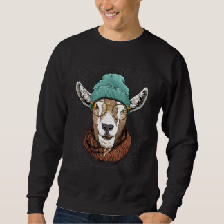 Hipster Goat Animal Wearing Glasses Cool Goat  Far Sweatshirt