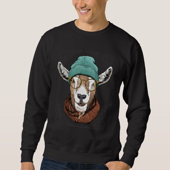 Hipster Goat Animal Wearing Glasses Cool Goat  Far Sweatshirt (Vorderseite)