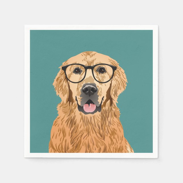 Hipster Golden Retriever Geburtstagspapier Napkin Serviette (Vorderseite)