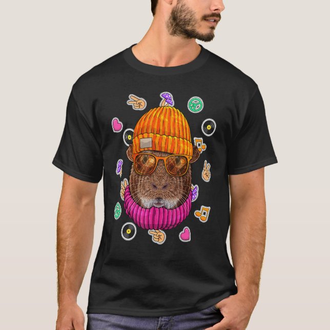 Hipster Guinea Schweinegrippe Nerd Brille Tierisch T-Shirt (Vorderseite)