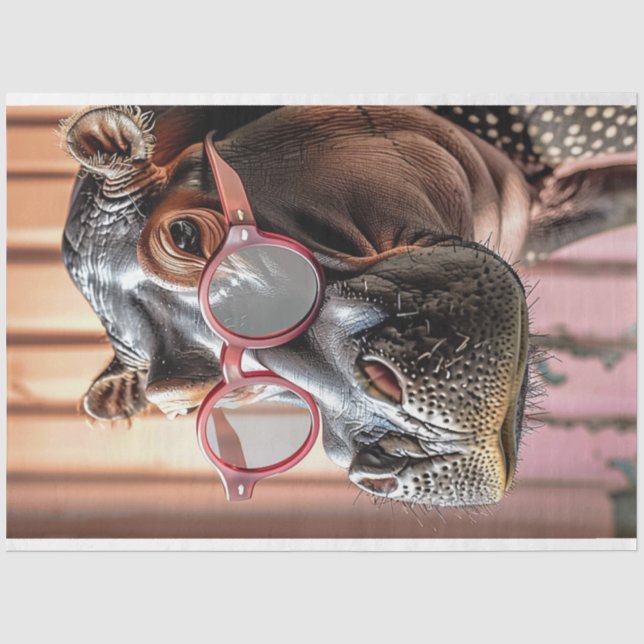 Hipster Hippo Pink Sonnenbrille Decoupage Verlasse Seidenpapier (Vorderseite)