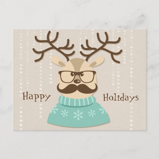 Hipster Holiday Reindeer Feiertagspostkarte (Vorderseite)