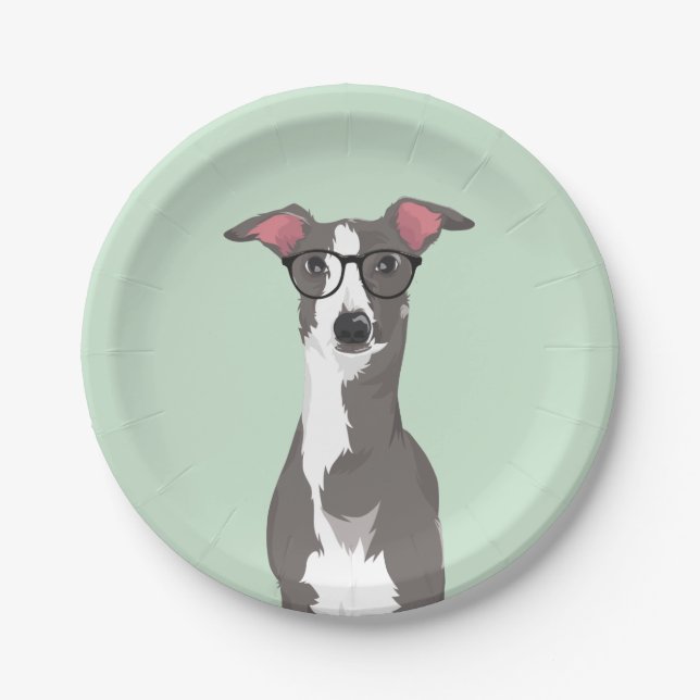 Hipster-italienischer Windhund-Hund für Pappteller (Vorderseite)