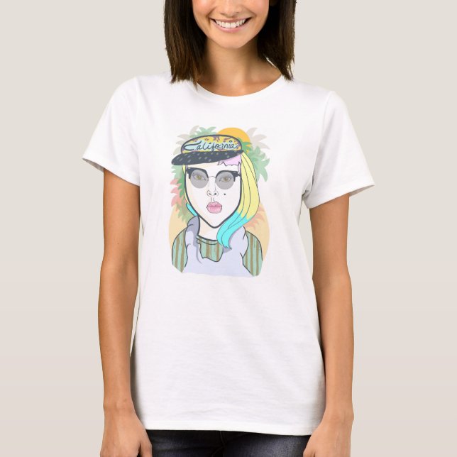 Hipster-Kalifornien-Mädchen T-Shirt (Vorderseite)