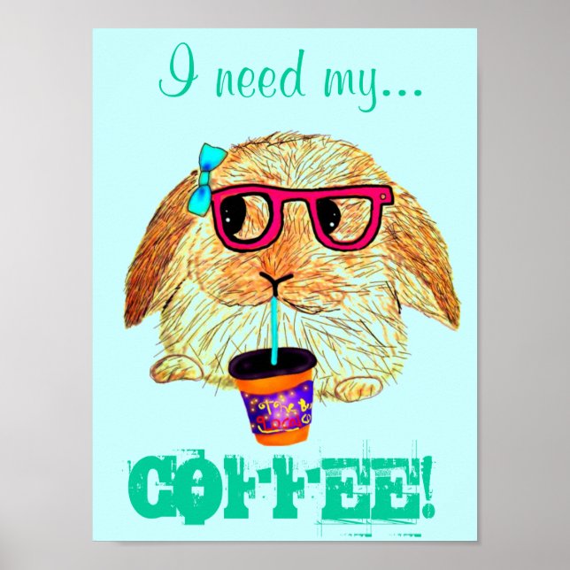 Hipster-Kaninchen mit Kaffee Poster (Vorne)
