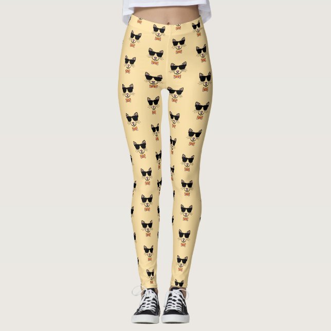 Hipster Katze mit Sonnenbrille Leggings (Vorderseite)