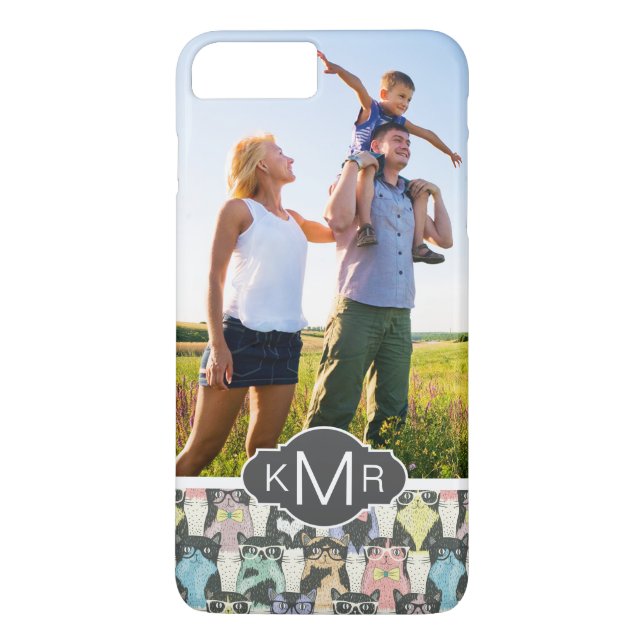 Hipster-Katzen-Muster des Monogramm-| niedliches Case-Mate iPhone Hülle (Rückseite)