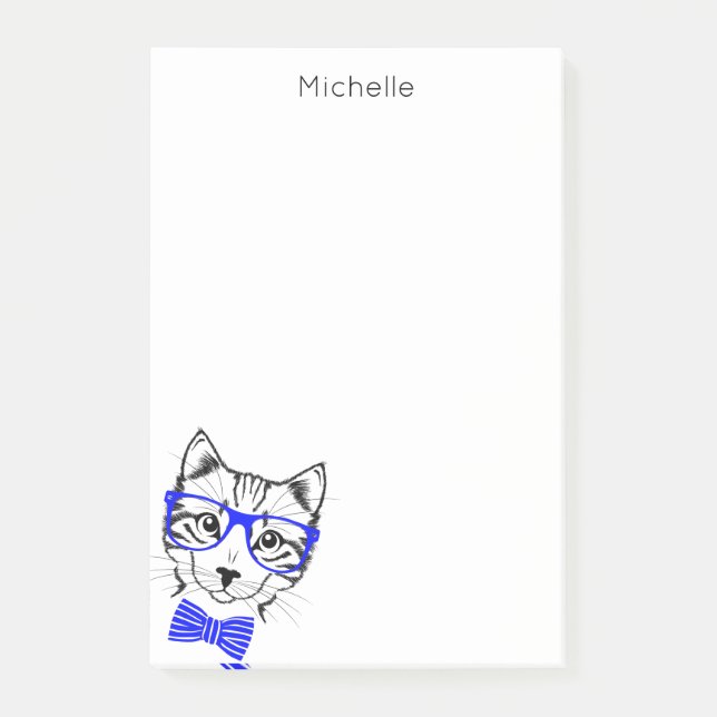 Hipster Katzenblau Ihren Namen hinzufügen Post-it Klebezettel (Vorderseite)