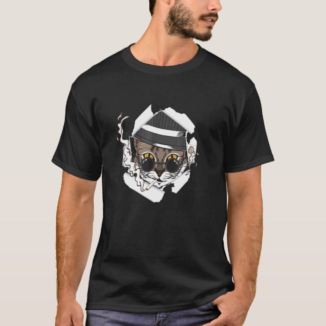 Hipster Kitten rauchen eine Doobie Joint Cat Stone T-Shirt (Vorderseite)