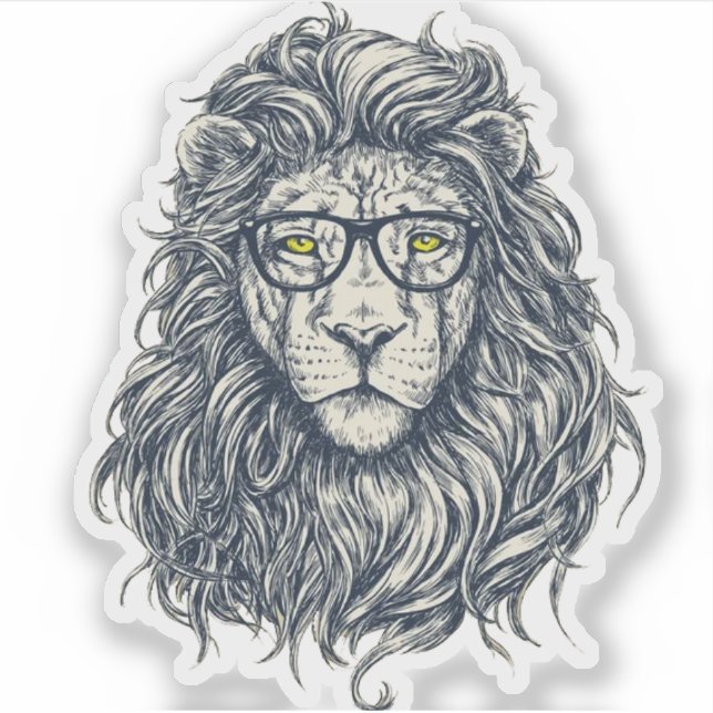 Hipster Lion with Glasses Sticker | Cool Geek King (Vorderseite)
