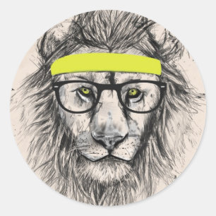 Hipster Löwe (heller Hintergrund) Runder Aufkleber