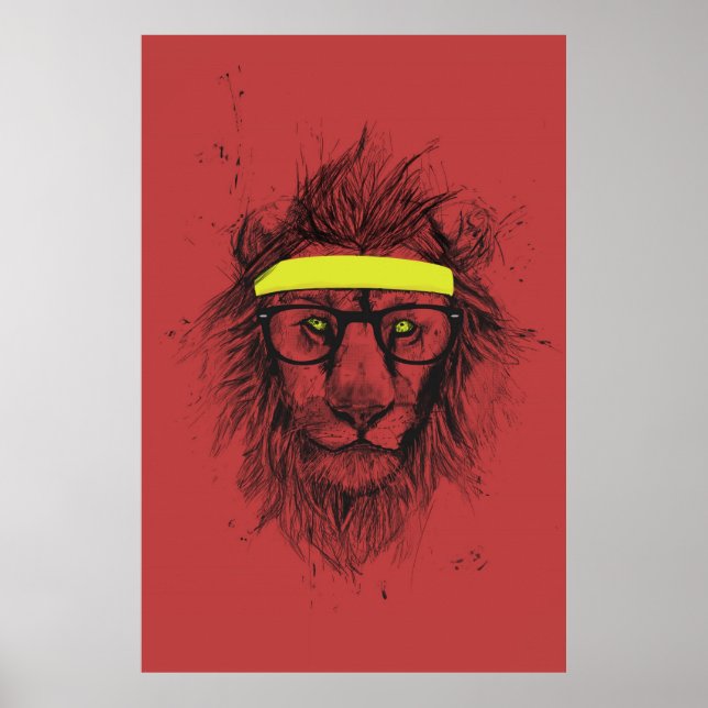 Hipster Löwe (rot) Poster (Vorne)