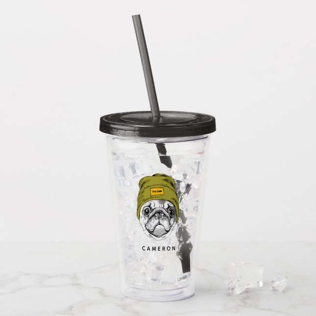 Hipster Mops | Es ist Cool | Name hinzufügen Acryltrinkbecher (Vorderseite Ice)