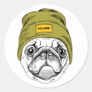 Hipster-Mops   ist es cool Runder Aufkleber
