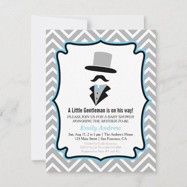 Hipster Mustache Gentleman Baby Boy Showdusche Einladung (Vorderseite)