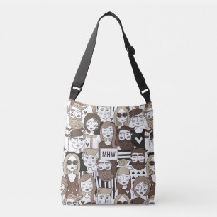 Hipster Muster für kundenspezifische Monogramm-Tas Tragetaschen Mit Langen Trägern