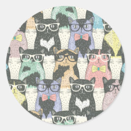 Hipster Niedliche Katzen Muster Runder Aufkleber