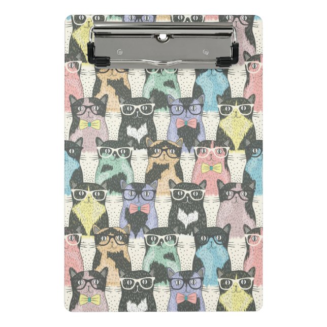 Hipster-niedliches Katzen-Muster Mini Klemmbrett (Vorderseite)