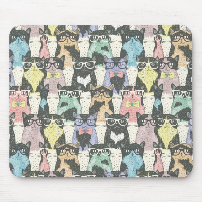 Hipster-niedliches Katzen-Muster Mousepad (Vorne)