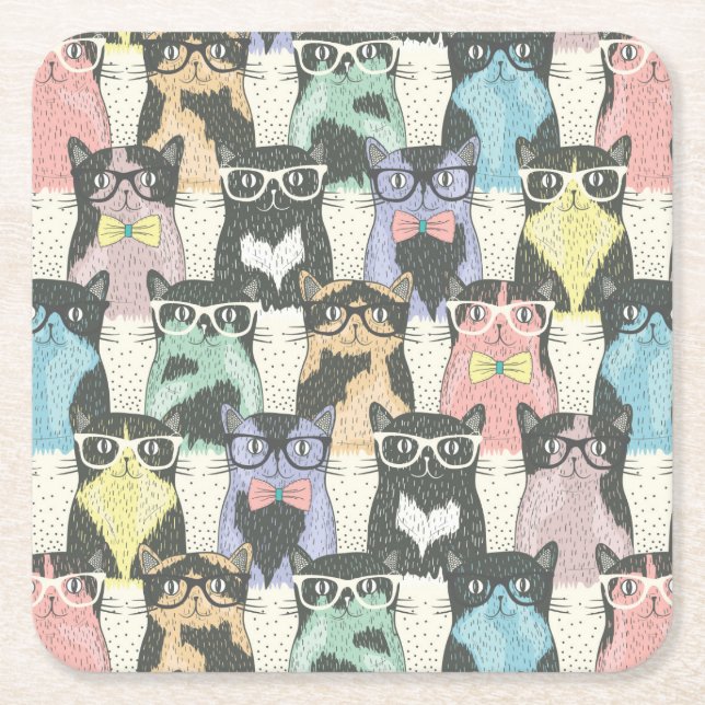 Hipster-niedliches Katzen-Muster Rechteckiger Pappuntersetzer (Vorderseite)