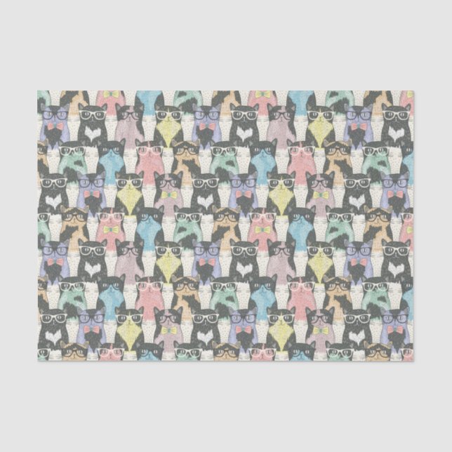 Hipster-niedliches Katzen-Muster Seidenpapier (Vorderseite)