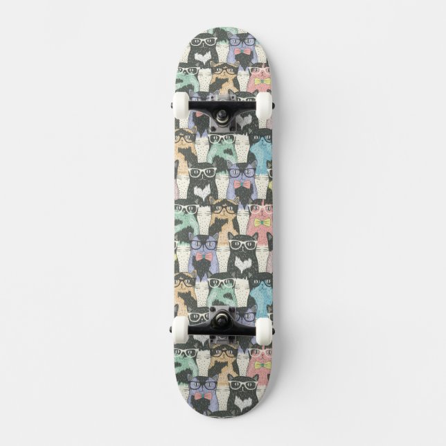 Hipster-niedliches Katzen-Muster Skateboard (Vorderseite)