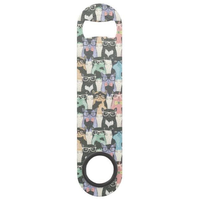 Hipster-niedliches Katzen-Muster Speed Flaschenöffner (Vorderseite)
