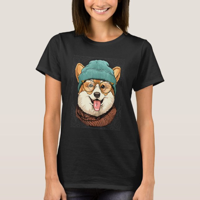 Hipster Pembroke Welsh Corgi Wearing Sunglasses Do T-Shirt (Vorderseite)
