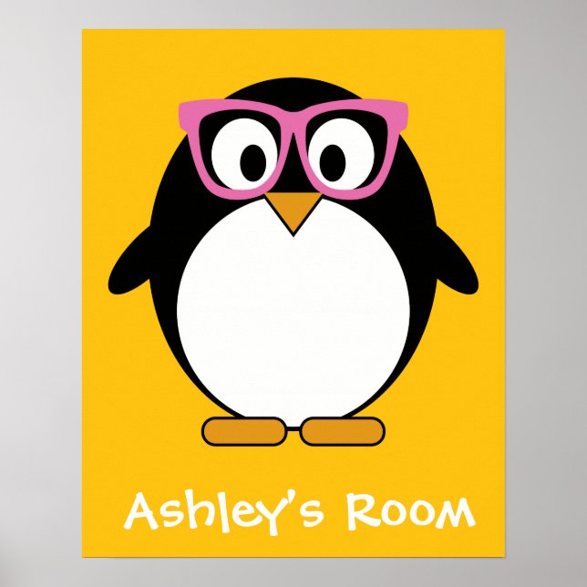 Hipster Pinguin - Niedlicher Cartoon Gelb Rosa Poster (Vorne)