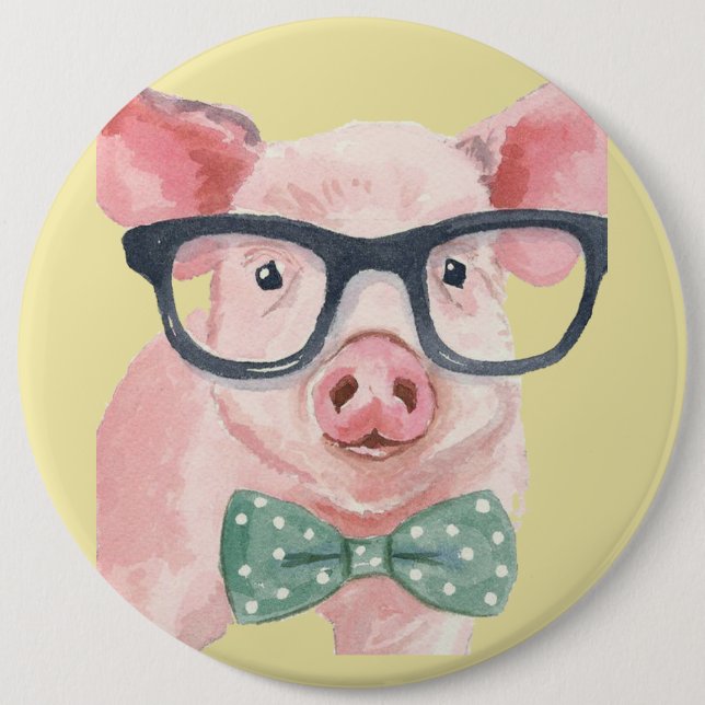 Hipster Pink Pig Button (Vorderseite)