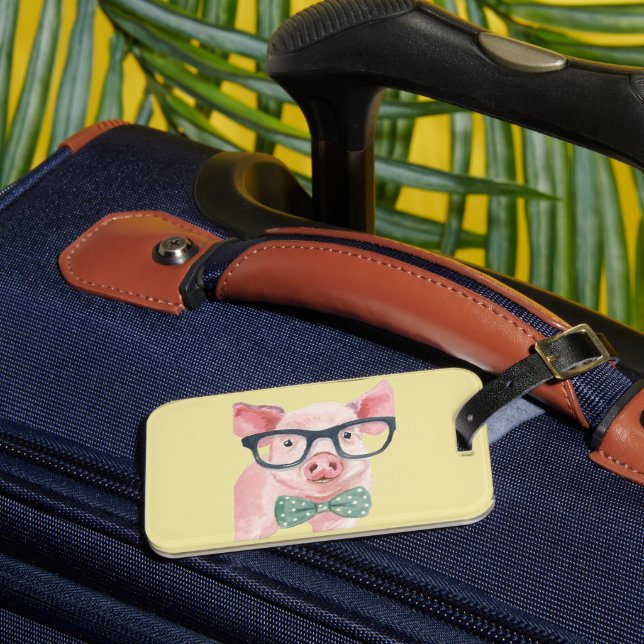 Hipster Pink Pig Gepäckanhänger (Vorderseite Insitu 3)