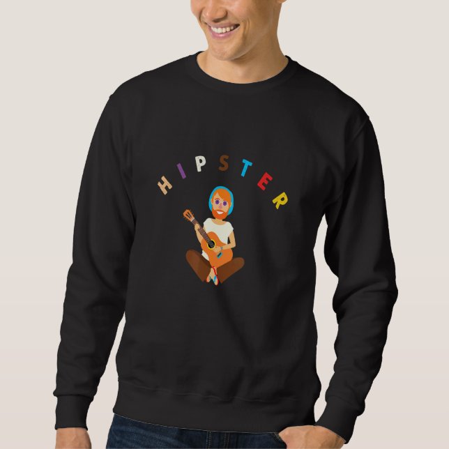 Hipster Playing Guitar Glasses Urban Style Hippies Sweatshirt (Vorderseite)