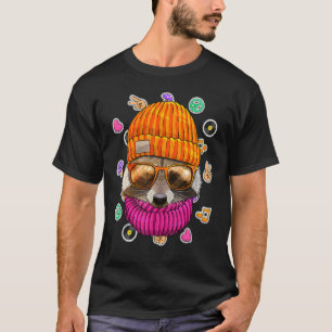 Hipster Raccoon Geek Nerd Glasses Tierschutz Liebe T-Shirt
