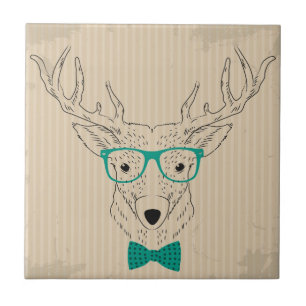 Hipster Reindeer Elk mit Gläsern grungelig Weihnac Fliese