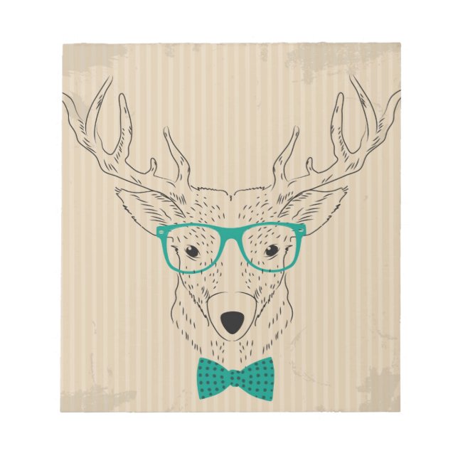 Hipster Reindeer Elk mit Gläsern grungelig Weihnac Notizblock (Vorderseite)