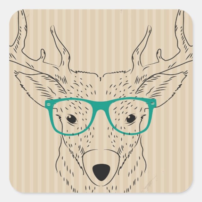 Hipster Reindeer Elk mit Gläsern grungelig Weihnac Quadratischer Aufkleber (Vorderseite)
